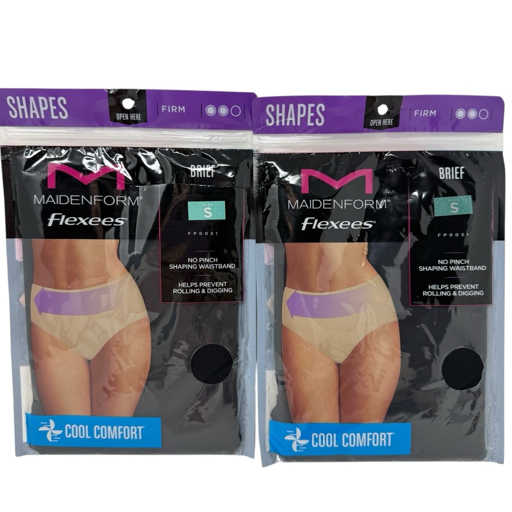 Maidenform Flexees Black Small Firm Shaping Brief No Pinch Waistband lot of 2